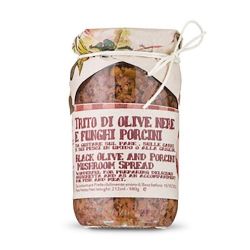 Trito di olive nere infornate e tocchetti di funghi porcini